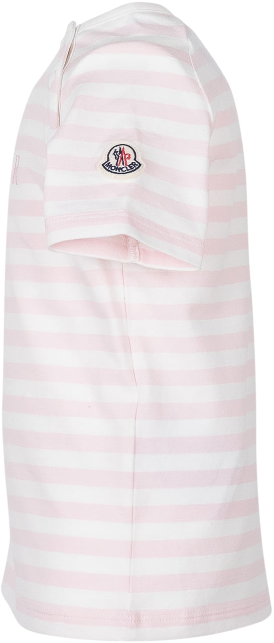 Moncler T-shirt a Righe con Logo Ricamato Roze