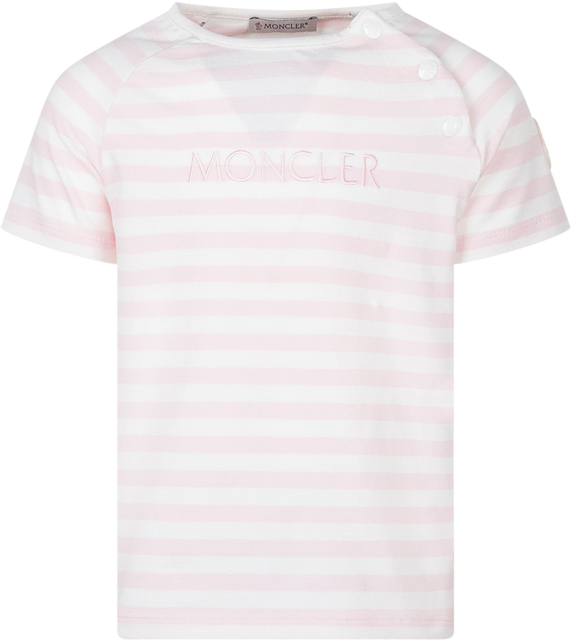 Moncler T-shirt a Righe con Logo Ricamato Roze