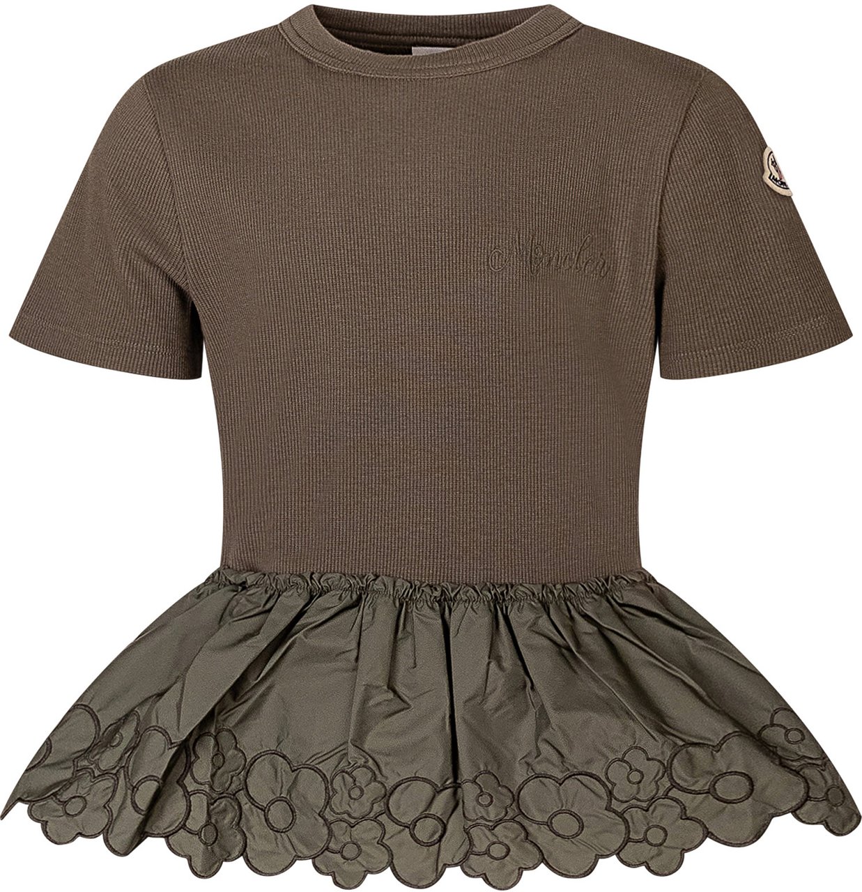 Moncler T-shirt a Maniche Corte con Balza Ricamata Taupe