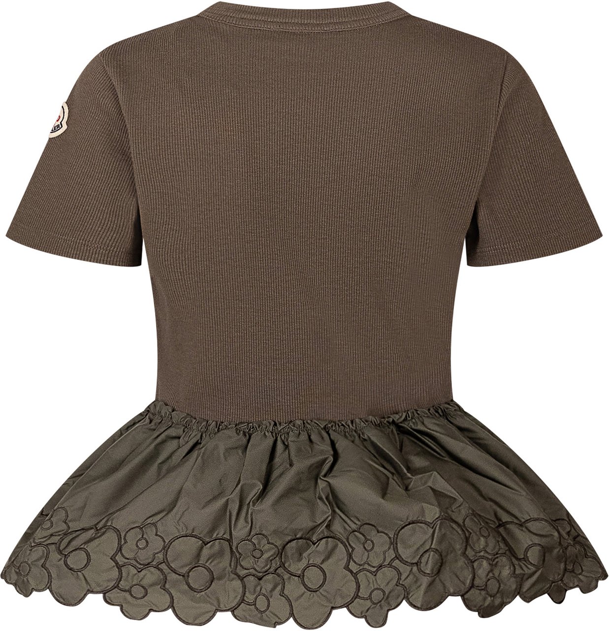 Moncler T-shirt a Maniche Corte con Balza Ricamata Taupe