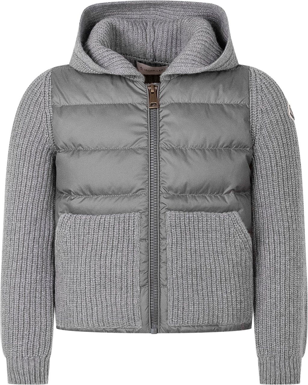 Moncler Cardigan con Cappuccio e Pannello Trapuntato Lichtgrijs
