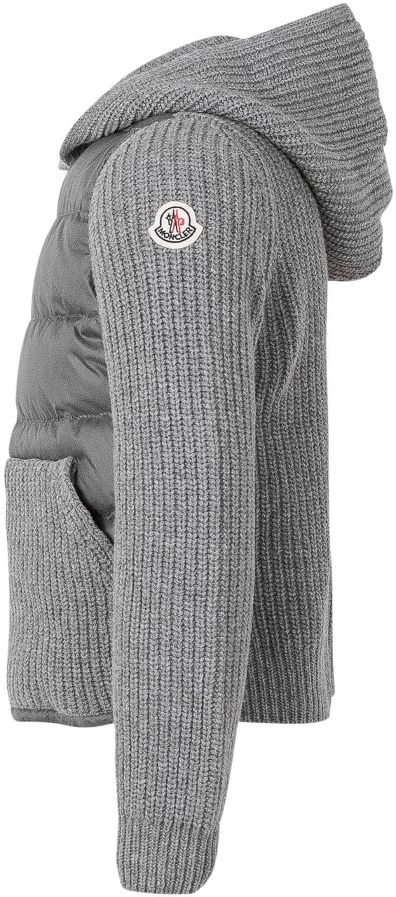 Moncler Cardigan con Cappuccio e Pannello Trapuntato Lichtgrijs