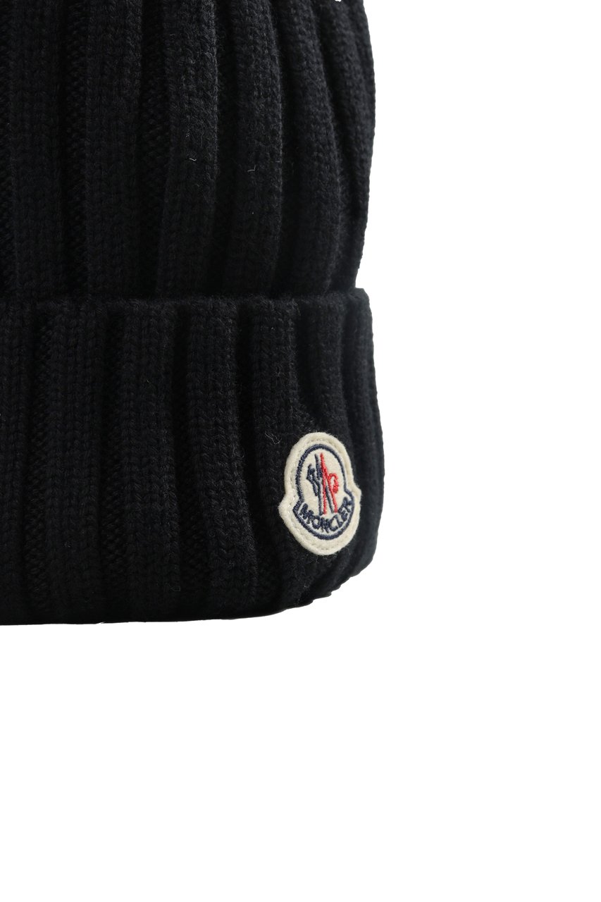 Moncler MONCLER LOGO BEANIE Black WOMEN Zwart