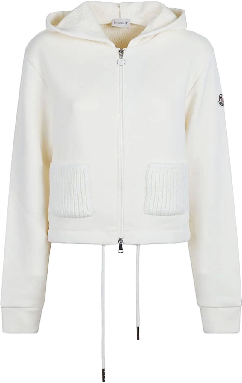 Moncler MONCLER LOGO ZIP THROUGH HOODIE WHITE Wit