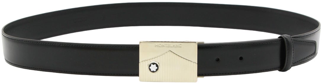 Montblanc Rectangular Gold-Tone Buckle Black Leather Belt Zwart