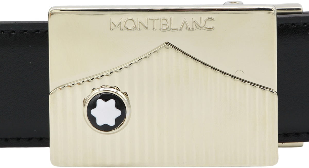 Montblanc Rectangular Gold-Tone Buckle Black Leather Belt Zwart