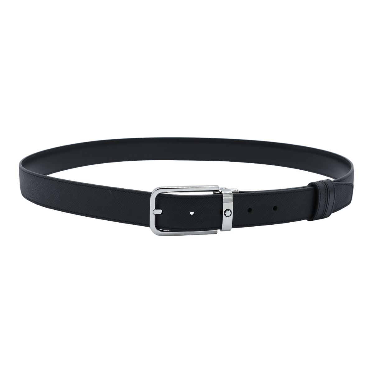 Montblanc Textured Black Leather Belt with Polished Silver Buckle Zwart
