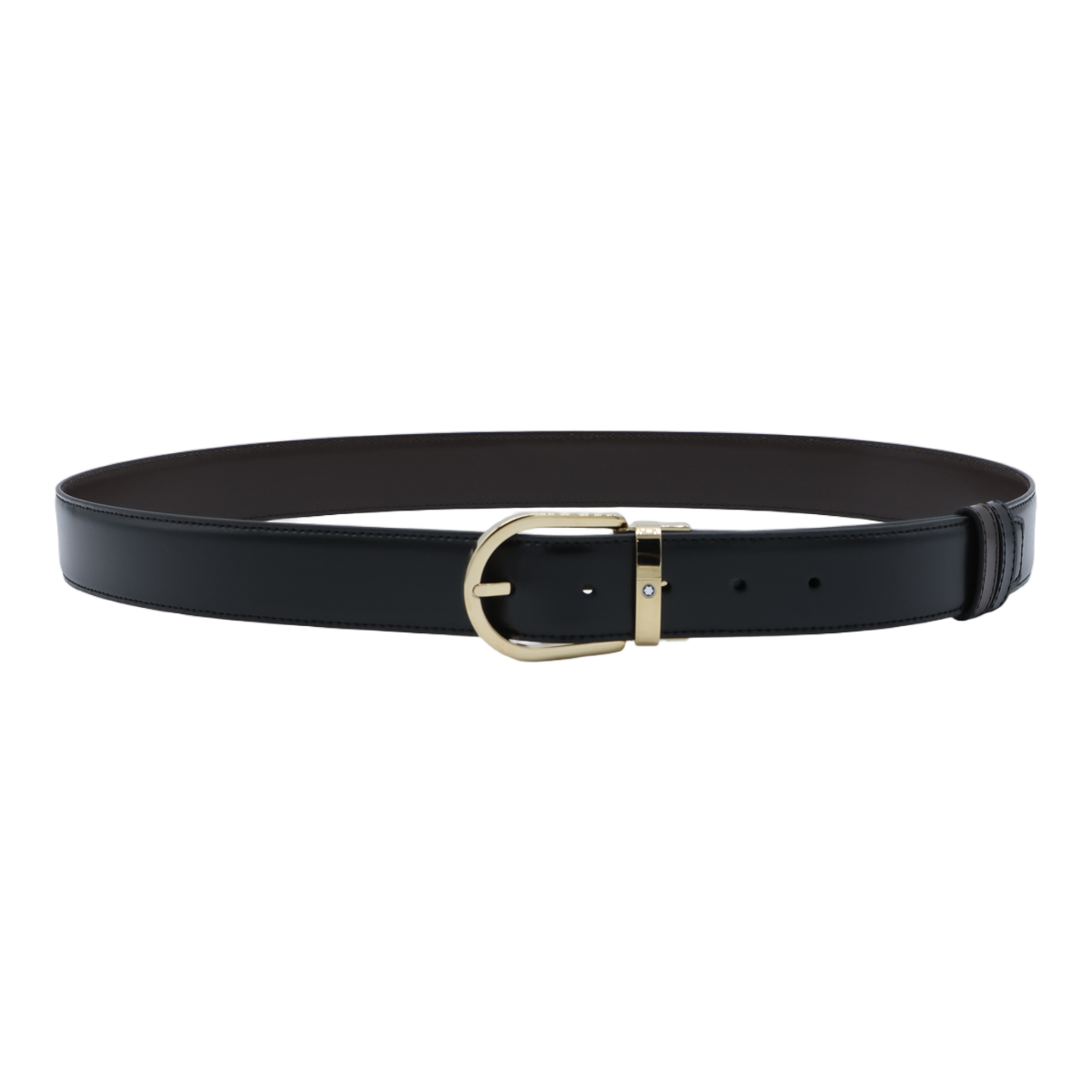 Montblanc Black Leather Belt with Polished Gold-tone Buckle Zwart