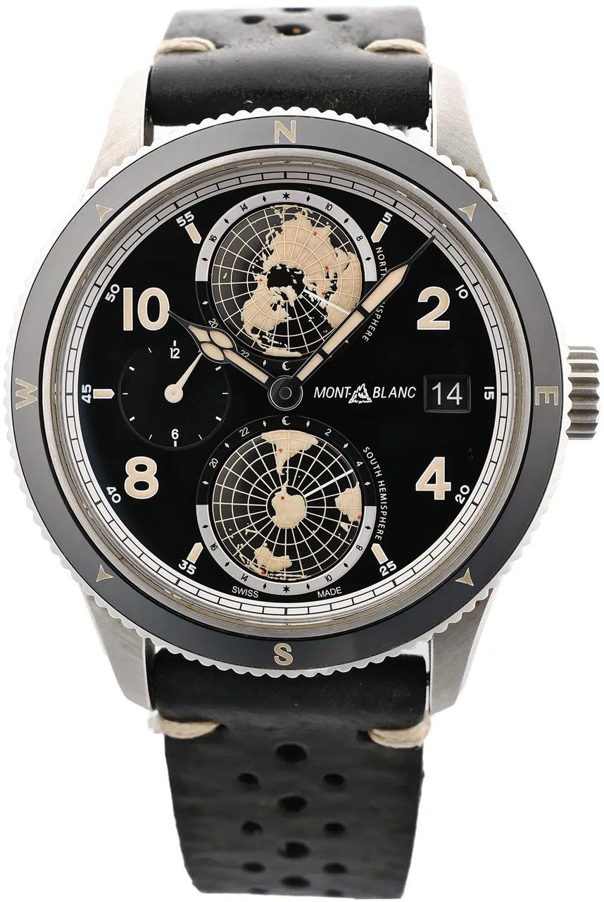 Montblanc Montblanc Geosphere 119286 BBGJ3HDQ3 SS x Leather AT Watch with Black Dial Zwart