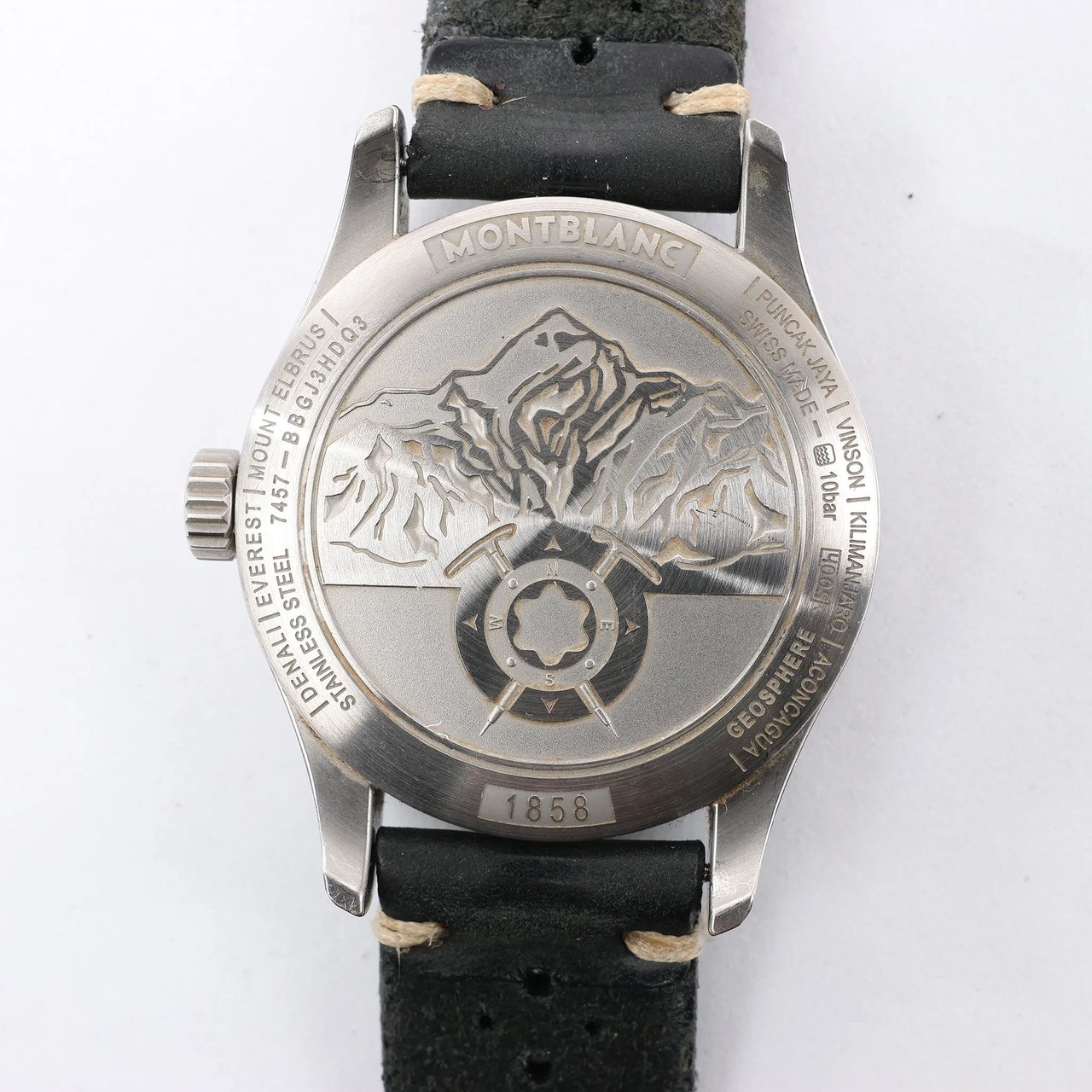 Montblanc Montblanc Geosphere 119286 BBGJ3HDQ3 SS x Leather AT Watch with Black Dial Zwart