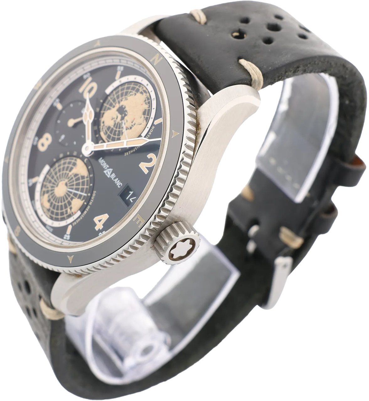 Montblanc Montblanc Geosphere 119286 BBGJ3HDQ3 SS x Leather AT Watch with Black Dial Zwart