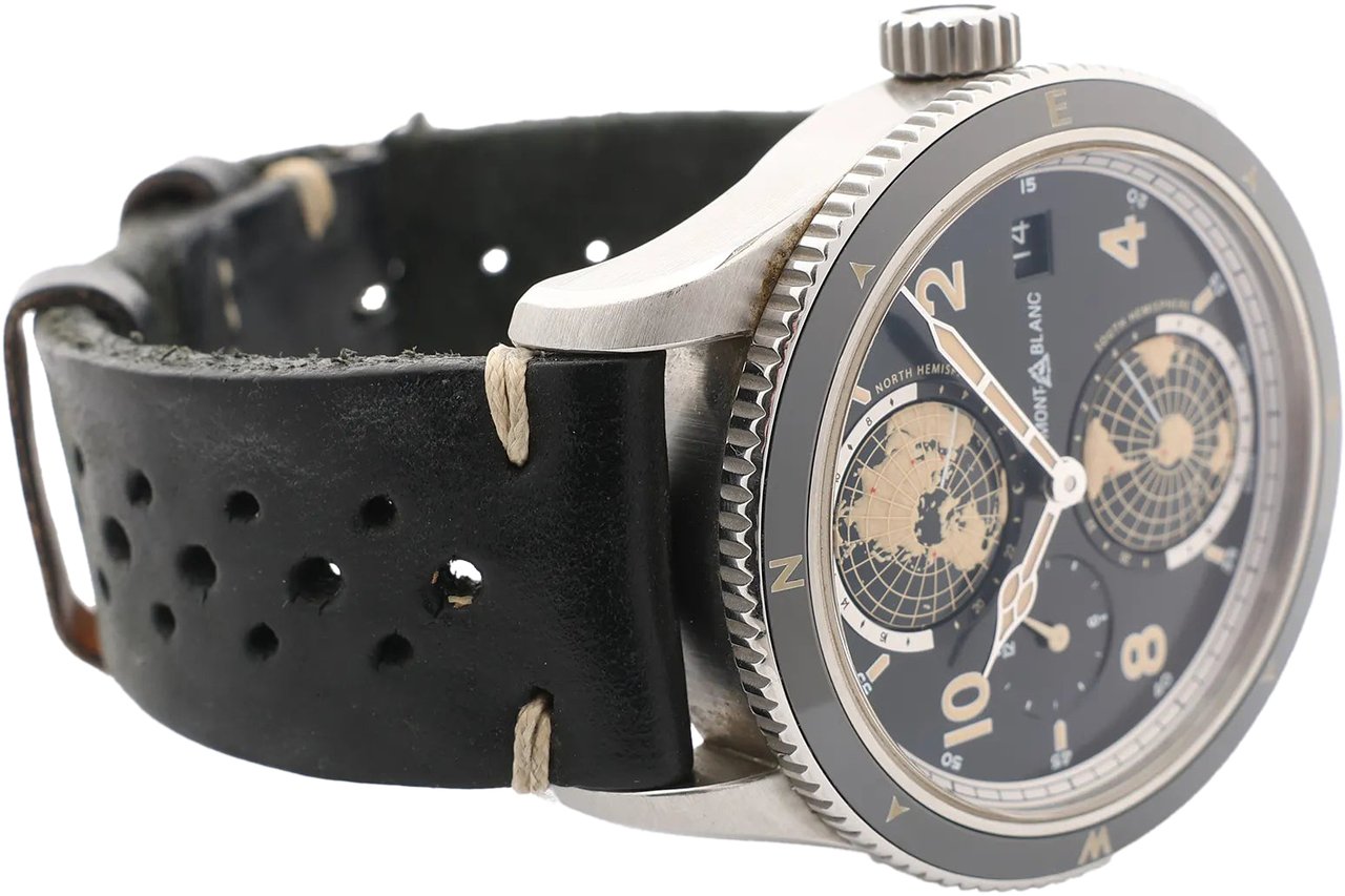 Montblanc Montblanc Geosphere 119286 BBGJ3HDQ3 SS x Leather AT Watch with Black Dial Zwart