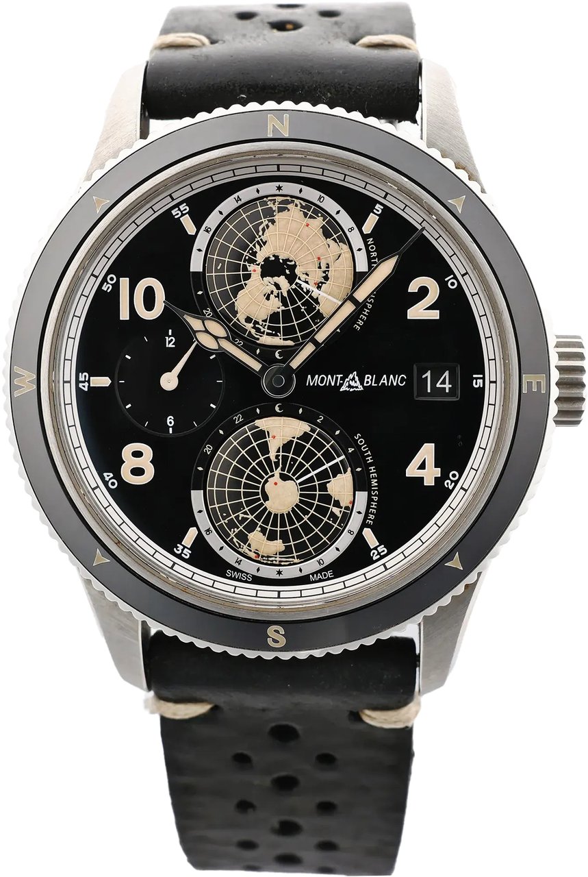 Montblanc Montblanc Geosphere 119286 BBGJ3HDQ3 SS x Leather AT Watch with Black Dial Zwart
