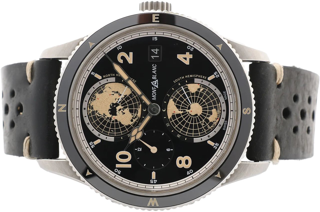 Montblanc Montblanc Geosphere 119286 BBGJ3HDQ3 SS x Leather AT Watch with Black Dial Zwart