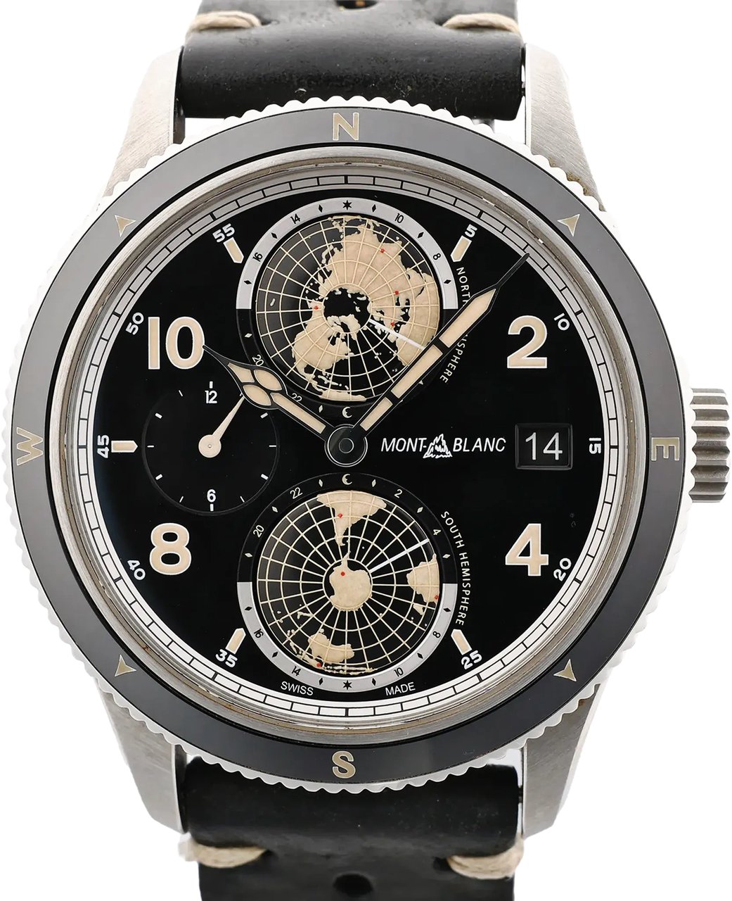 Montblanc Montblanc Geosphere 119286 BBGJ3HDQ3 SS x Leather AT Watch with Black Dial Zwart