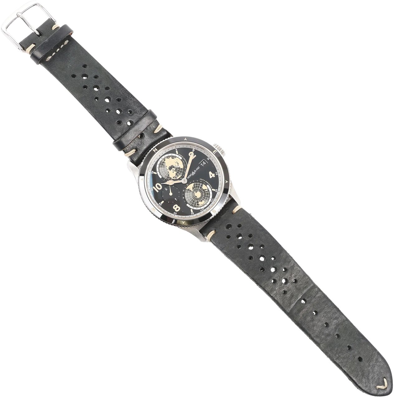 Montblanc Montblanc Geosphere 119286 BBGJ3HDQ3 SS x Leather AT Watch with Black Dial Zwart