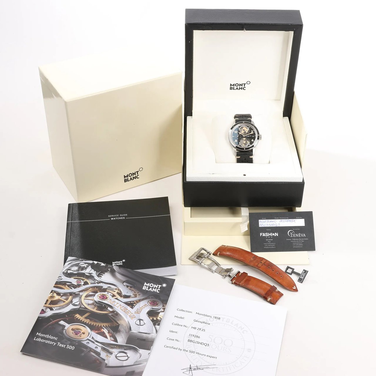Montblanc Geosphere 119286 BBGJ3HDQ3 SS x Leather AT Watch with Black Dial Zwart