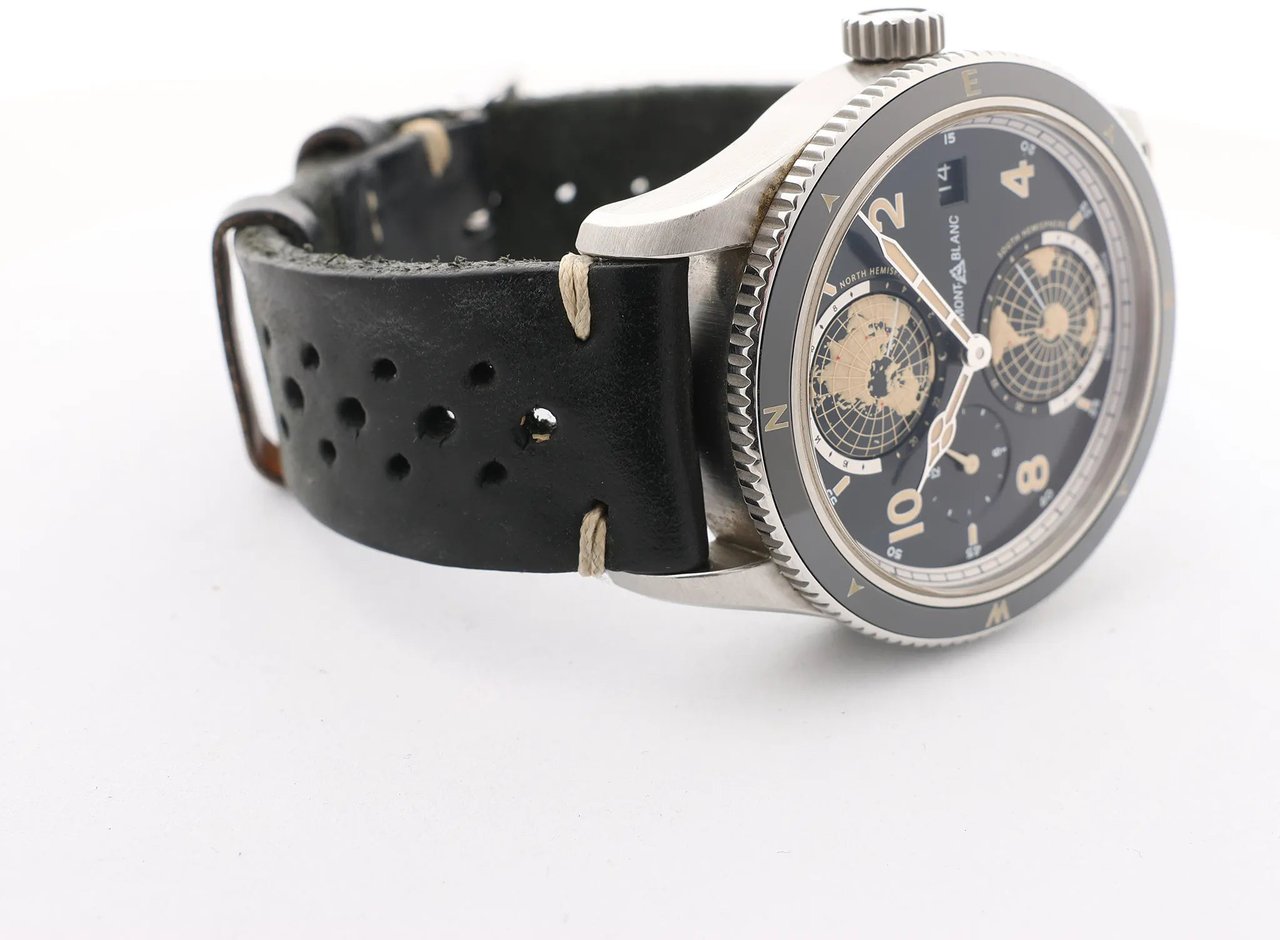 Montblanc Geosphere 119286 BBGJ3HDQ3 SS x Leather AT Watch with Black Dial Zwart
