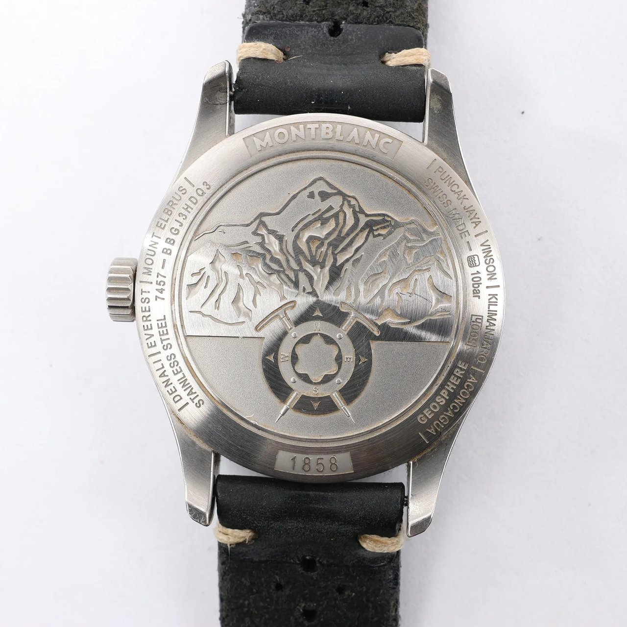 Montblanc Geosphere 119286 BBGJ3HDQ3 SS x Leather AT Watch with Black Dial Zwart