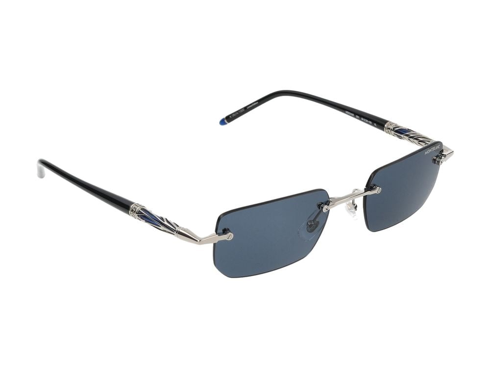 Montblanc Silver Rimless Rectangular Metal Sunglasses Grijs