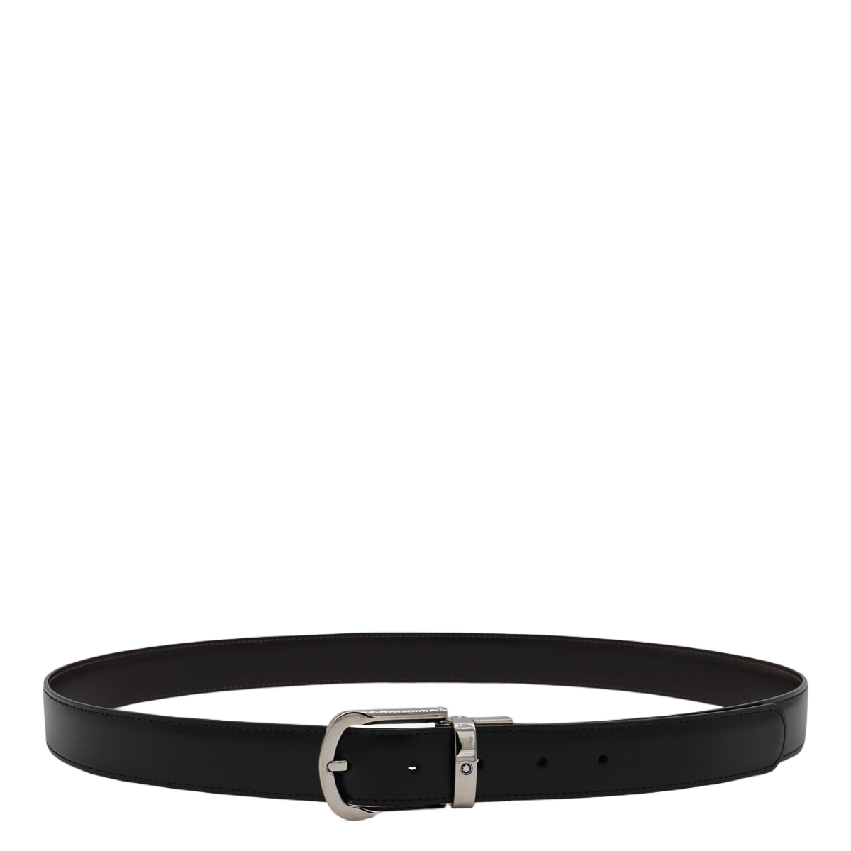 Montblanc Black Leather Belt with Polished Silver-tone Buckle Zwart