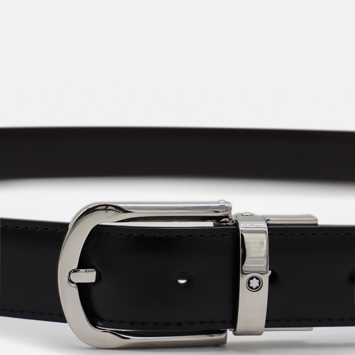 Montblanc Black Leather Belt with Polished Silver-tone Buckle Zwart