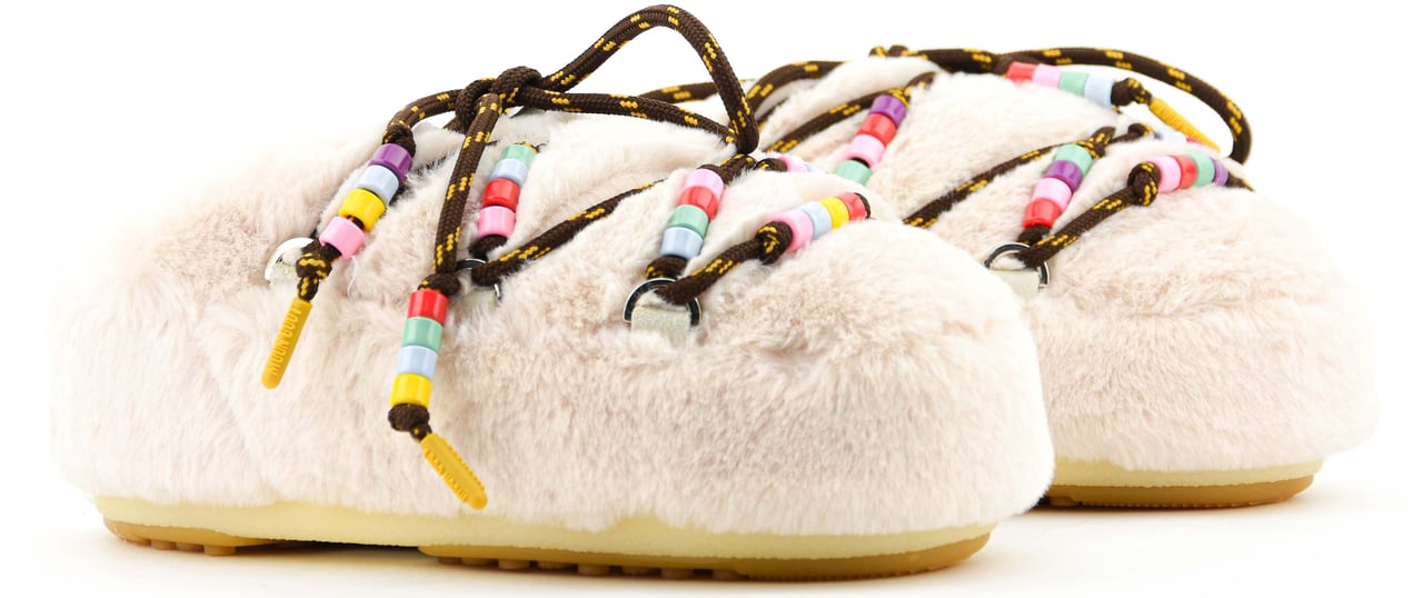 Moon Boot Moonboot Mule Faux Fur Beads Cream Beige
