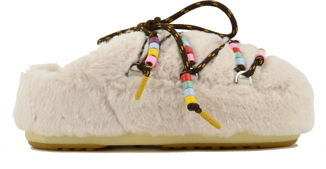Moon Boot Moonboot Mule Faux Fur Beads Cream Beige