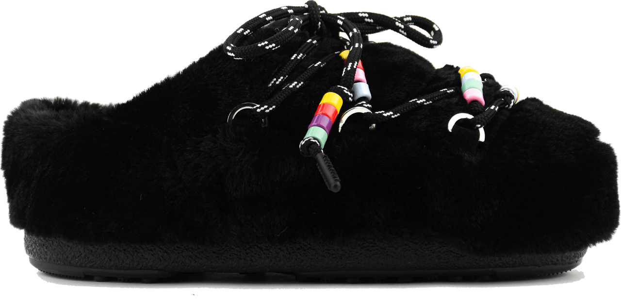 Moon Boot Moonboot Mule Faux Fur Beads Black Zwart