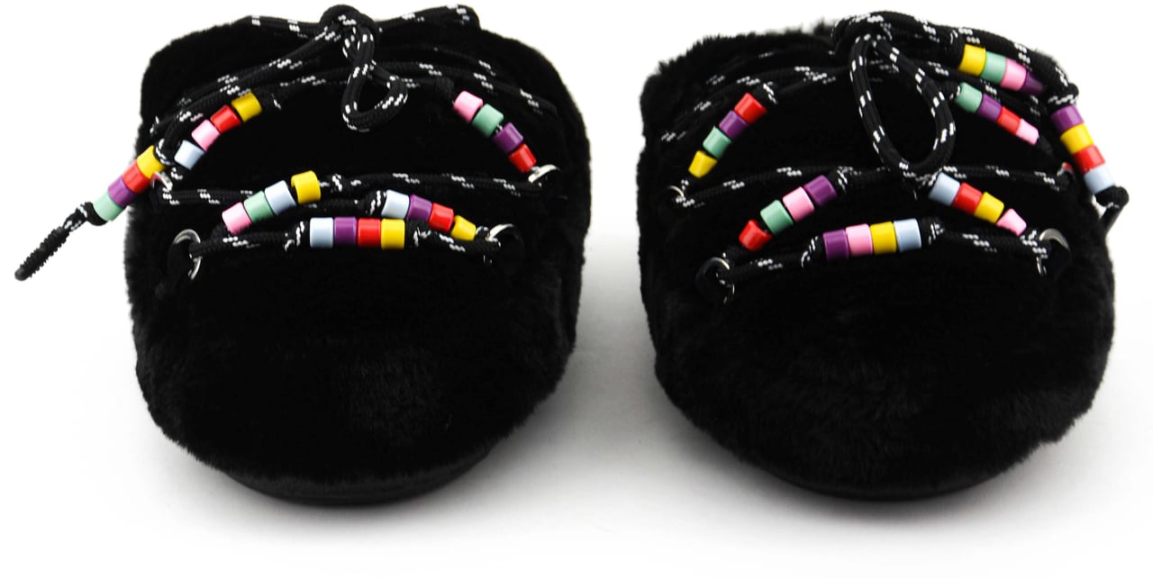 Moon Boot Moonboot Mule Faux Fur Beads Black Zwart
