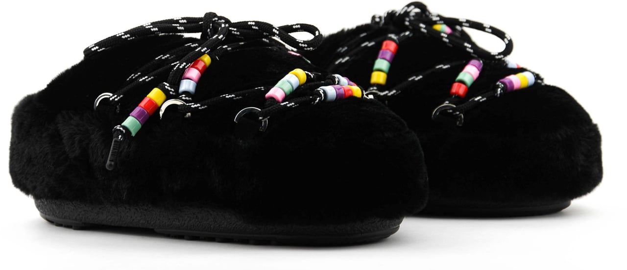 Moon Boot Moonboot Mule Faux Fur Beads Black Zwart