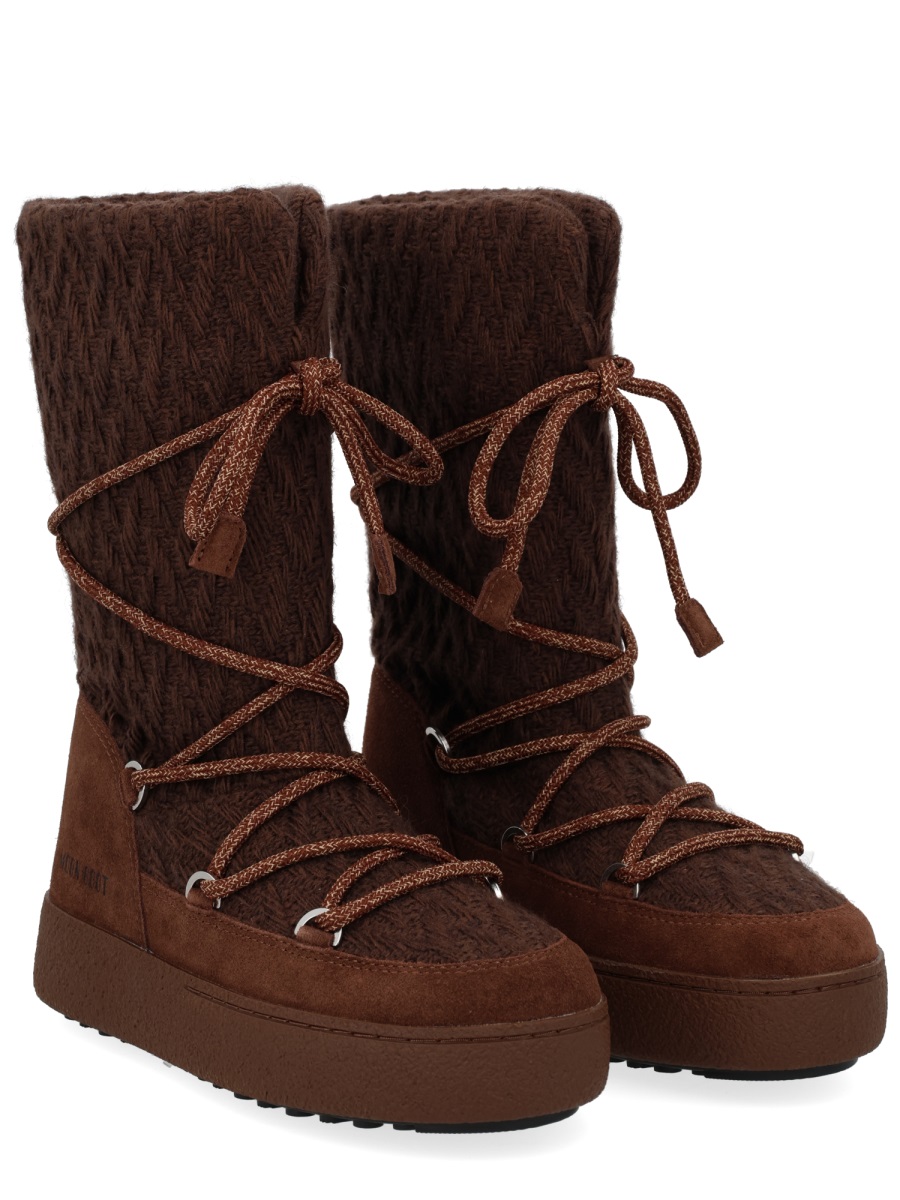 Moon Boot Mid-Calf Textured Knit Boots with Suede Accents Zwart