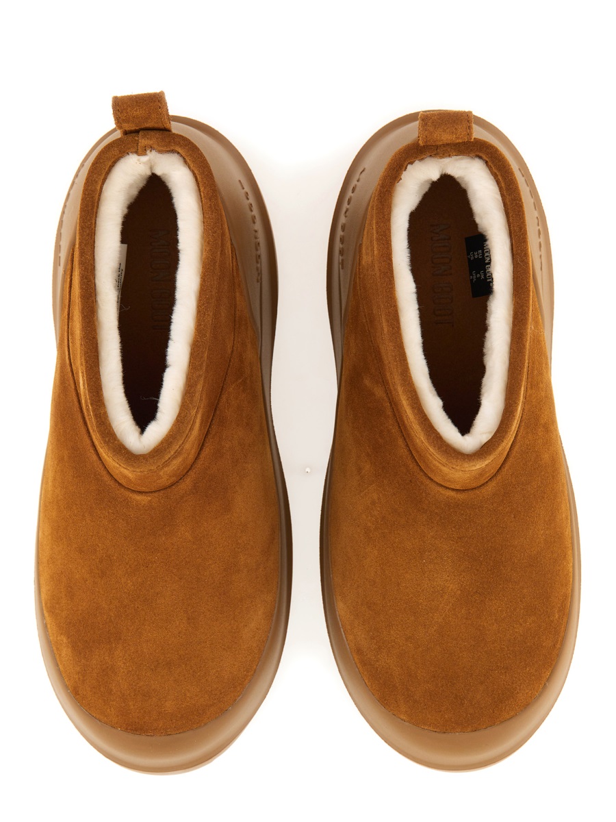 Moon Boot Suede Ankle Boots with Plush Fur Lining and Textured Sole Bruin