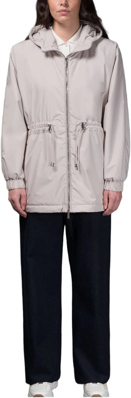 Moorer Neutral Hooded Lightweight Jacket With Adjustable Drawstrings Wit