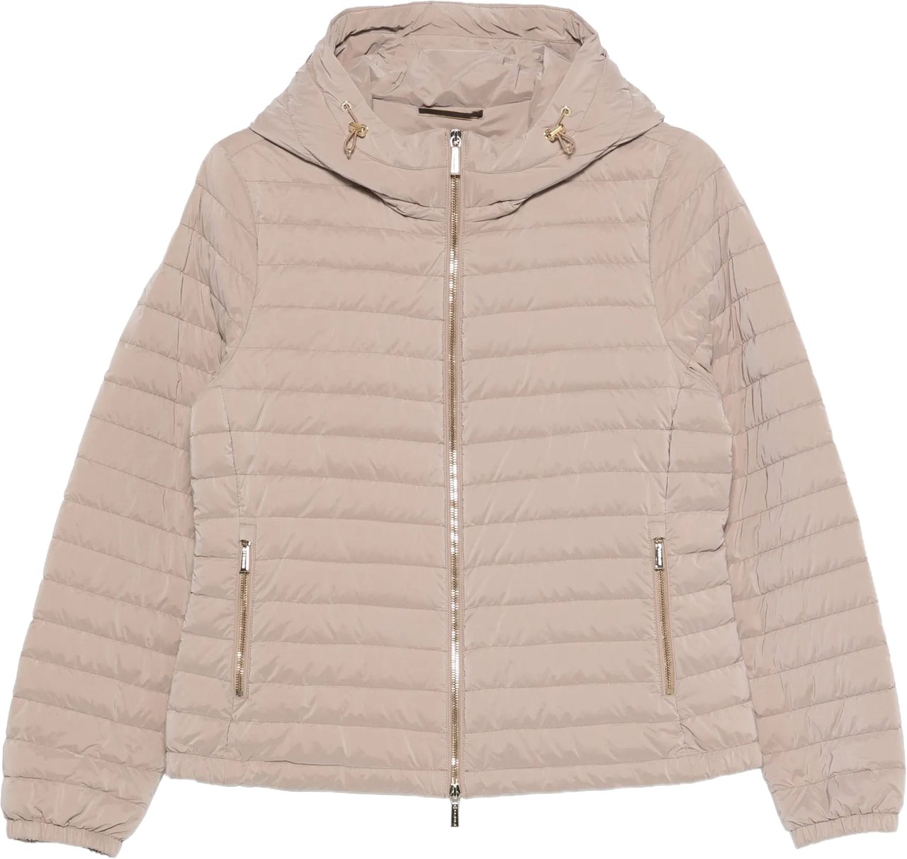 Moorer Neutral Quilted Hooded Jacket With Cropped Fit Neutraal