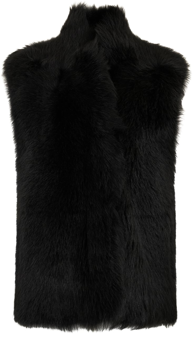 Moorer Black synthetic fur vest, elegant and versatile. Zwart