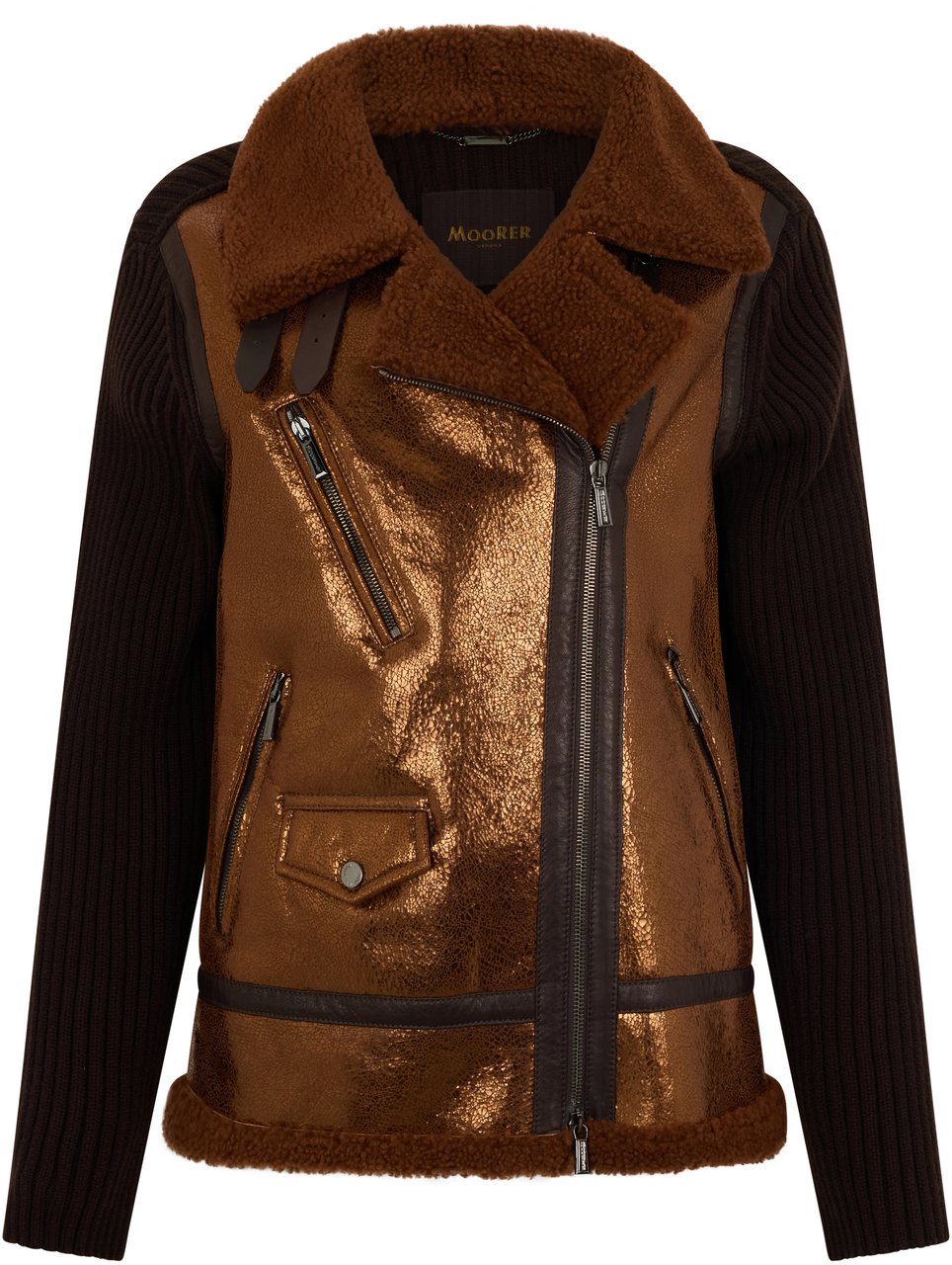 Moorer Elegant leather and knitted jacket Neutraal