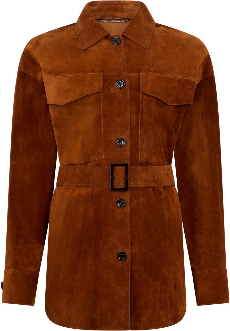 Moorer Jacket with casual design in camel color with belt and pockets. Bruin