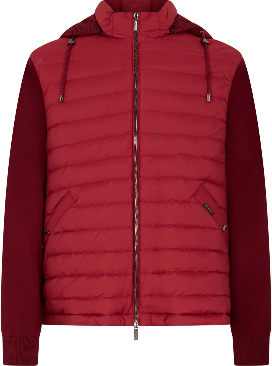 Moorer Padded jacket in two shades of red with hood. Rood