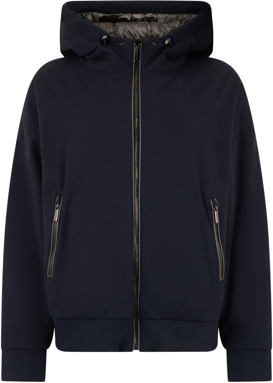 Moorer Dark blue padded jacket with hood and zip. Blauw