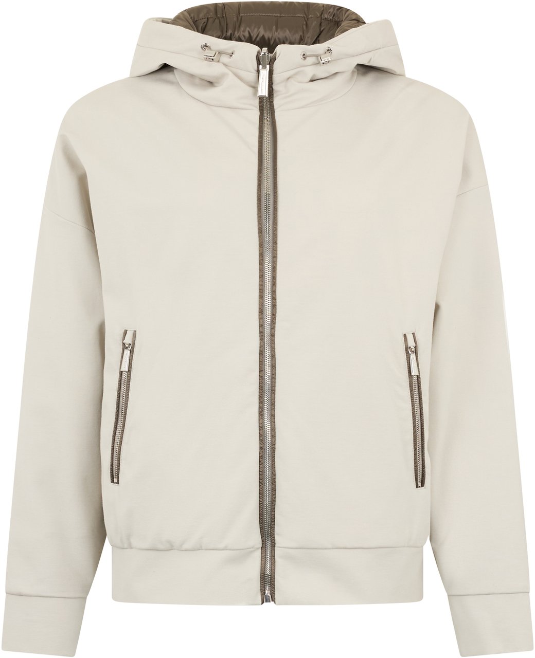 Moorer Beige padded jacket with minimal and versatile design. Taupe