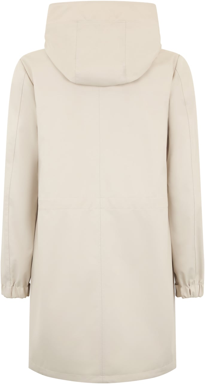 Moorer Beige long coat with hood, elegant and minimal. Neutraal