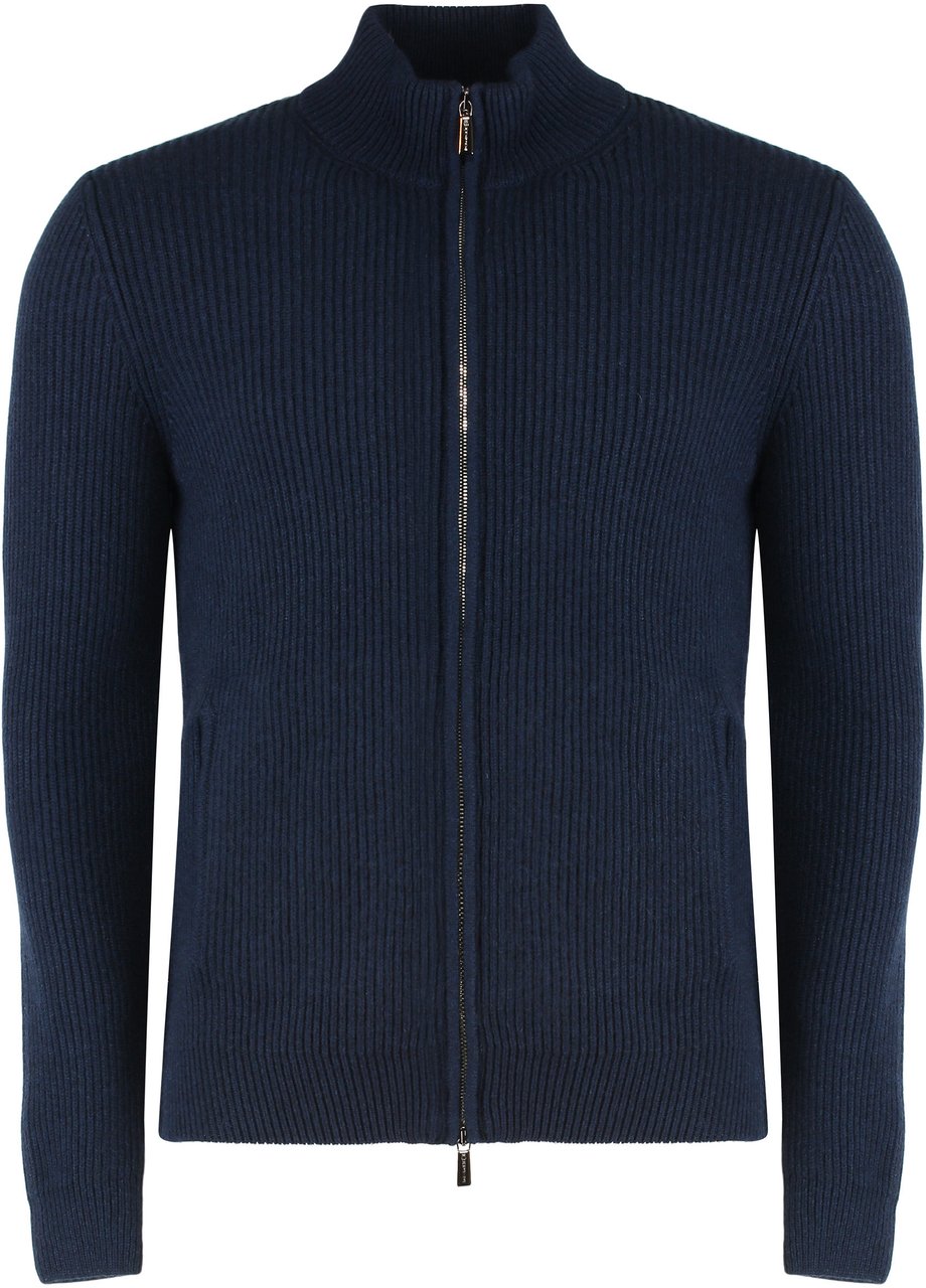 Moorer Sweater with zipper in cashmere Blauw