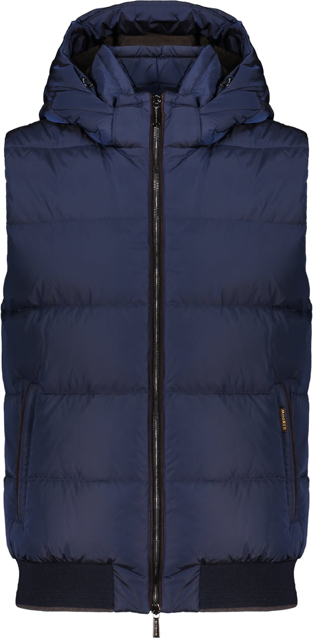 Moorer Dark blue technical vest with elegant hood Blauw