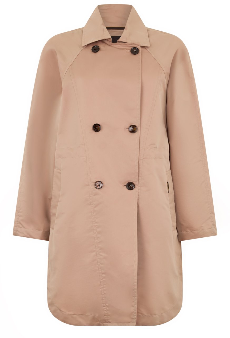 Moorer Beige double-breasted coat with a minimal and versatile design. Neutraal