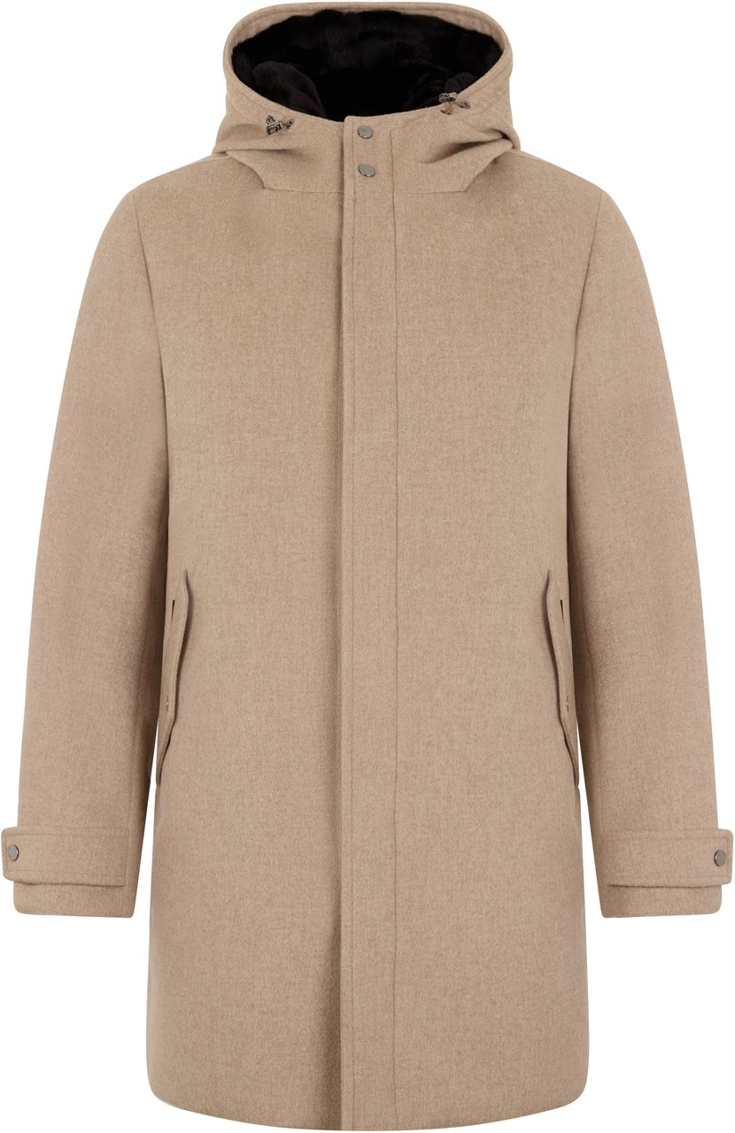 Moorer Beige minimalist coat with hood and elegant design Neutraal