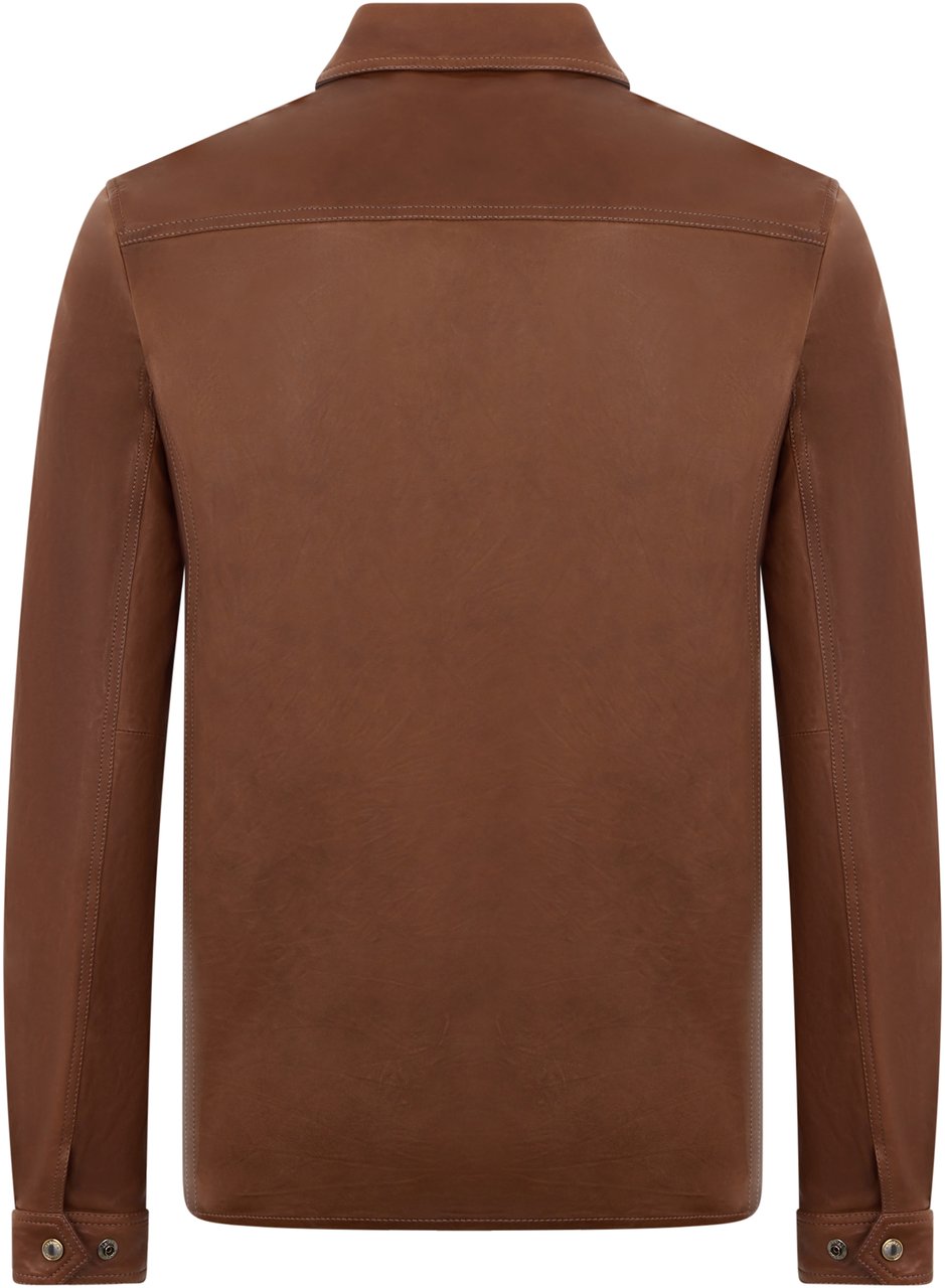 Moorer Brown leather shirt with elegant pockets. Bruin