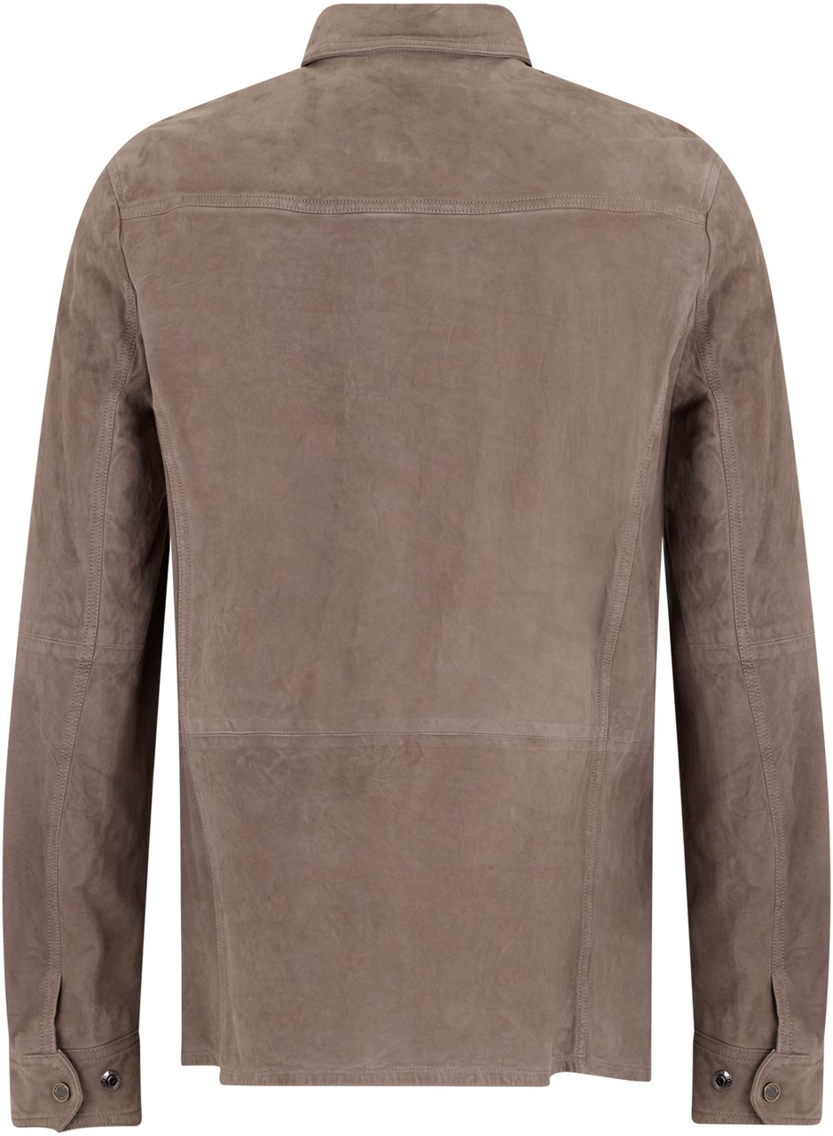 Moorer Taupe leather jacket with long sleeves and practical pockets Neutraal