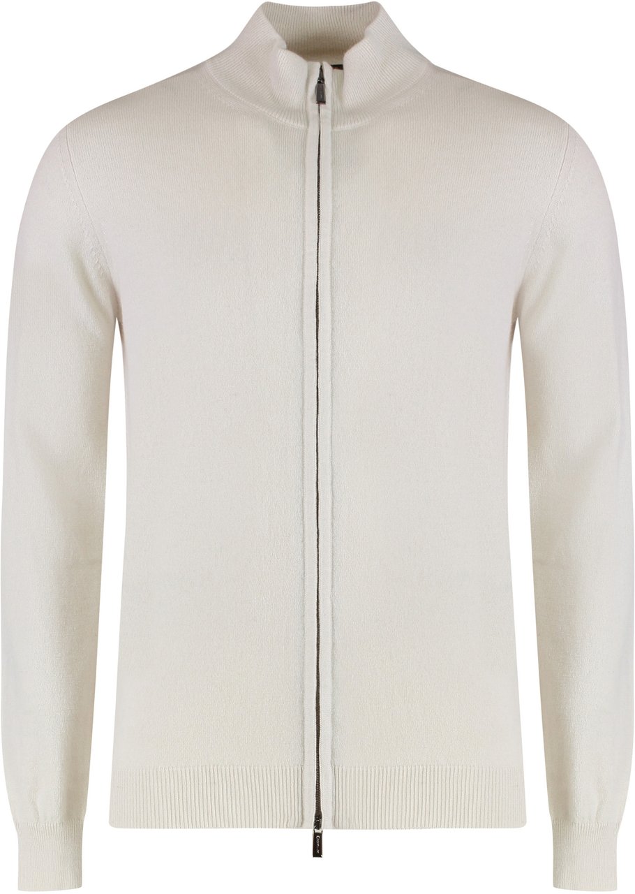 Moorer Sweater with zip in cashmere Neutraal