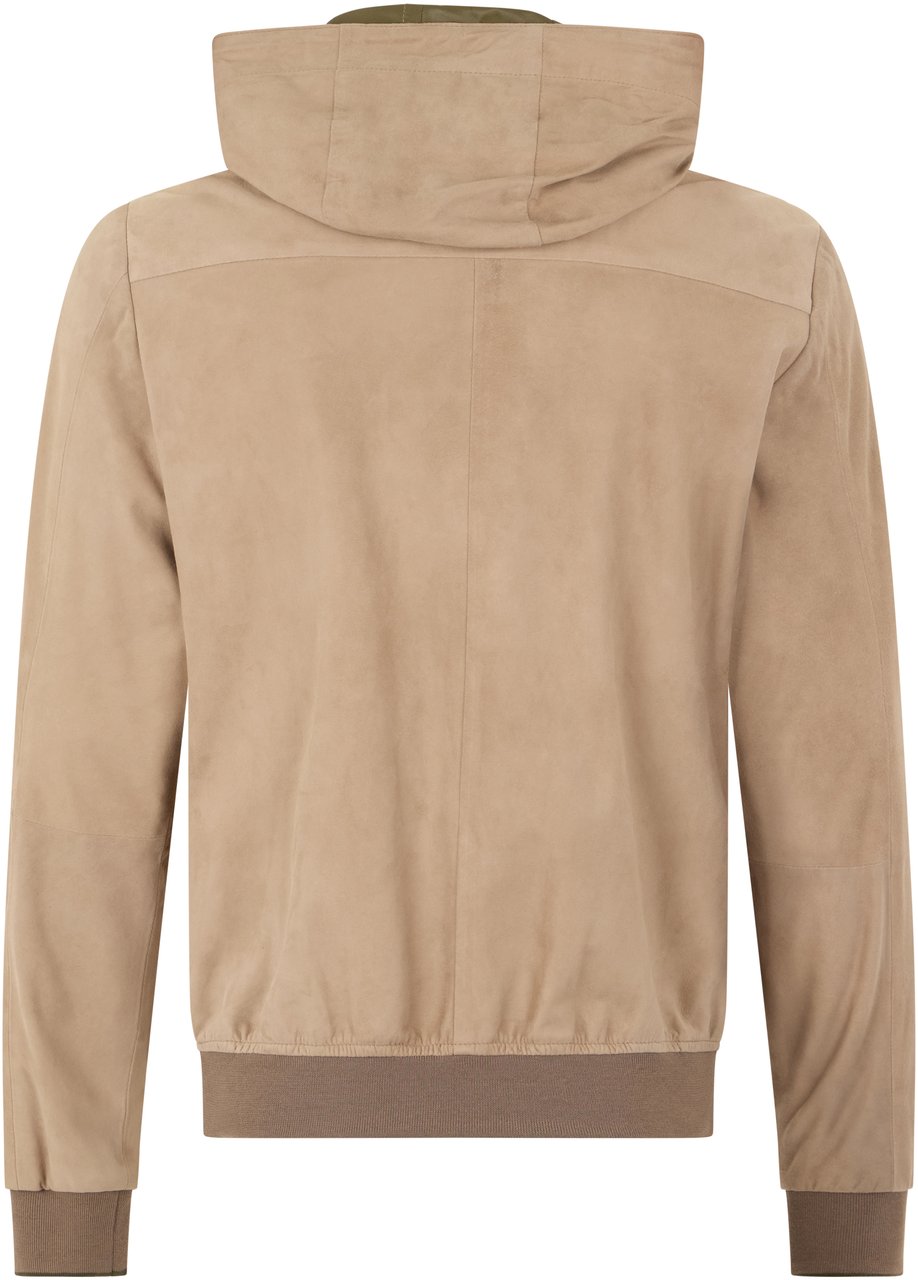 Moorer Beige leather jacket with hood, versatile style Grijs